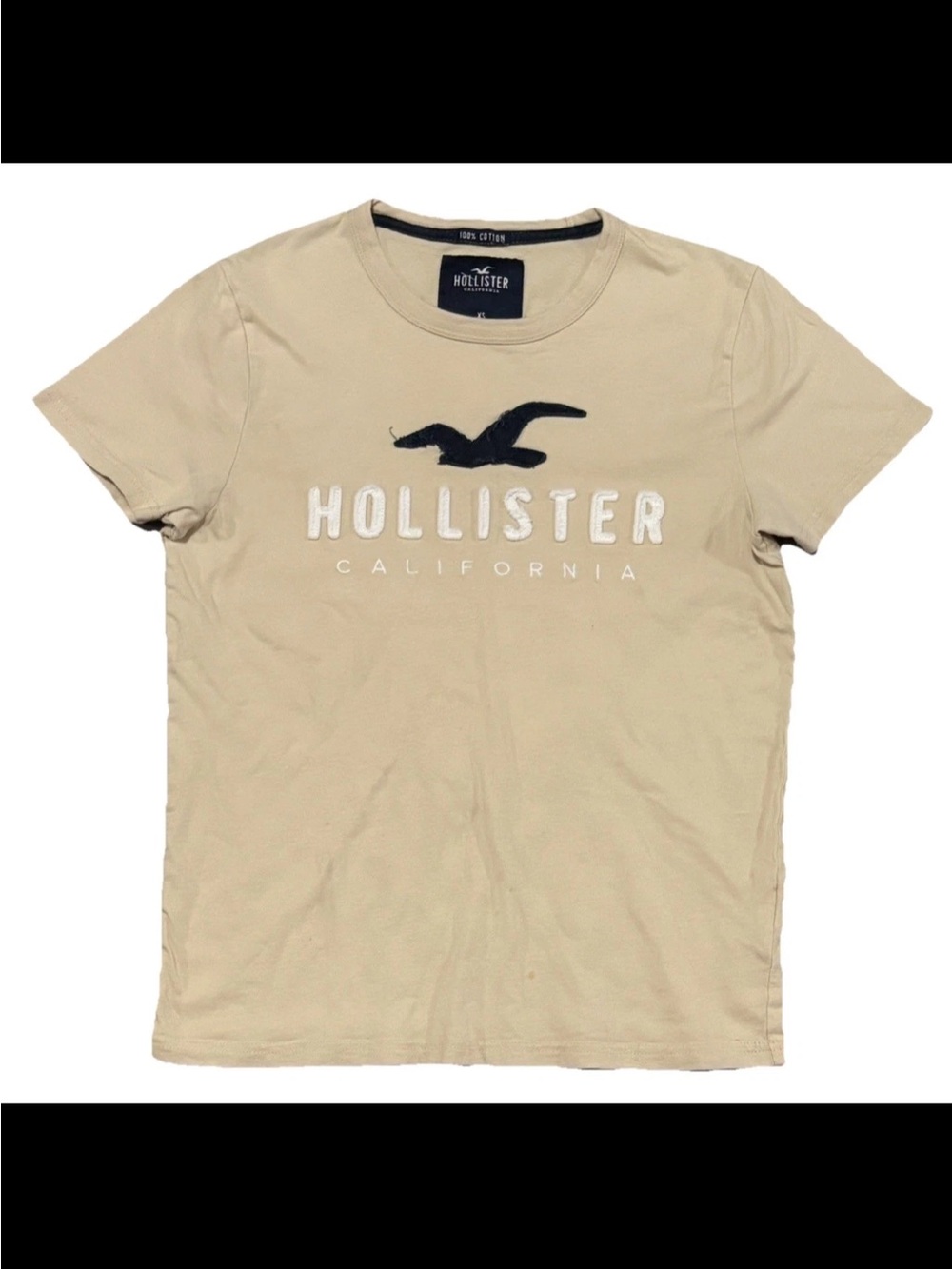 Hollister Y2K Spell Out Logo Short Sleeve Beige Preppy Tee Shirt Mens Size XS